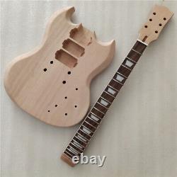 Kit de guitare électrique style SG avec un manche et un corps non finis à faire soi-même 1 ensemble