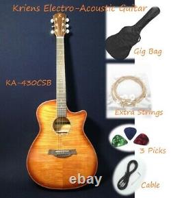 Kriens All-mahogany+flame Érable Veneer Electro-acoustic Guitar+free Bag Ka-430cs