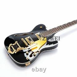 Semi Hollow Body Tl Electric Guitar Gold Hardware Set In Joint Black Color