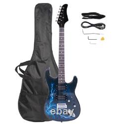 Set de guitare électrique Lightning avec cordon d'alimentation, sangle, sac et médiators noir et bleu