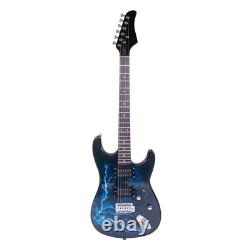 Set de guitare électrique Lightning avec cordon d'alimentation, sangle, sac et médiators noir et bleu