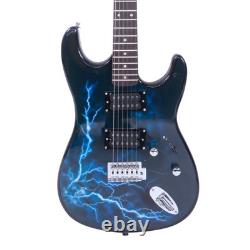 Set de guitare électrique Lightning avec cordon d'alimentation, sangle, sac et médiators noir et bleu
