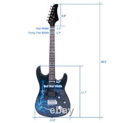 Set de guitare électrique Lightning avec cordon d'alimentation, sangle, sac et médiators noir et bleu