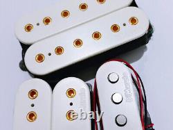 Set de micros DiMarzio Evolution, HSH, Coque blanche, Pôles dorés, Ibanez JEM7VP