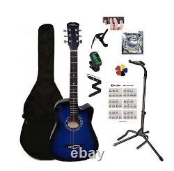 Spear & Shield 38 Guitare Acoustique Bleue pour Débutants et Enfants Ensemble Complet