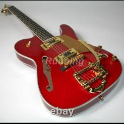 Tl Electric Guitar F Hole Semi Hollow Body Gold Hardware Set In Joint Red Color