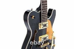 Tl Electric Guitar Semi Hollow Body Set In Joint Black Archtop Gold Hardware