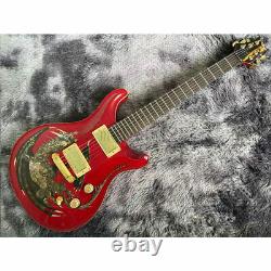 Unbranded Custom 6 Cordes Electric Guitar Gold Hardware Evil Dragon Pattern Red